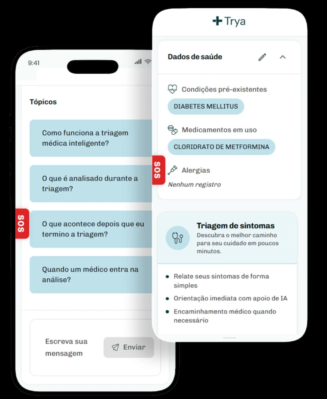 App Trya: triagem por IA e dados de saúde do colaborador